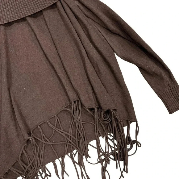Michael Michael Kors Brown Fringe Hem Western Cowl Sweater M - Picture 2 of 4